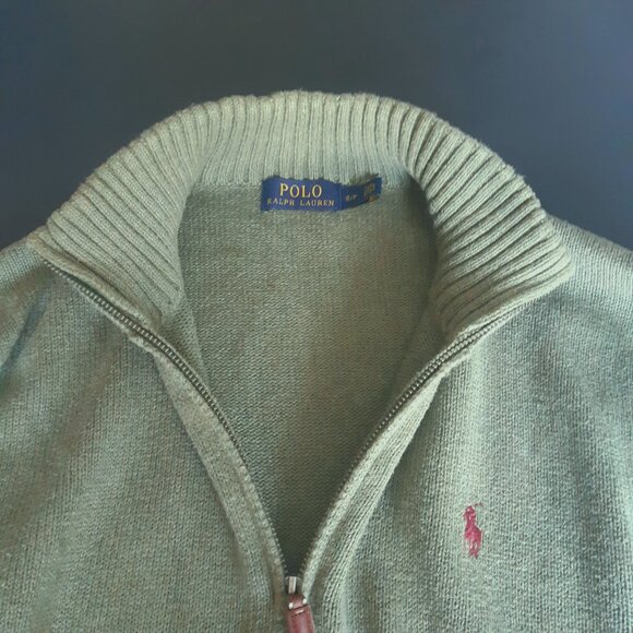 Polo Ralph Lauren SZ S 100% Cotton Sage Green Men's Pullover 1/4 Zip Sweater - Picture 3 of 15